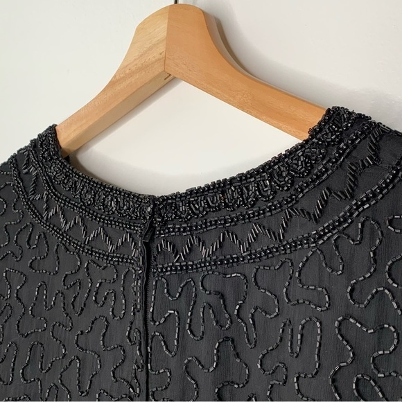 Vintage Cote D’Azur S Black Evening Beaded Silk Top - Picture 7 of 7